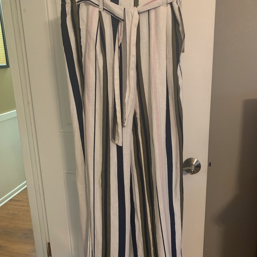 Rewash Striped Paper Bag Wide Leg Pants - Picture 2 of 7
